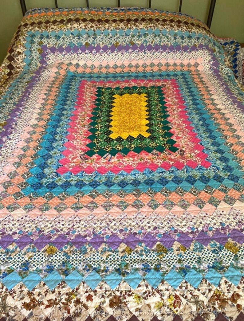 Hand Quilted Vintage Postage Stamp Quilt 1940s and 1950s Etsy