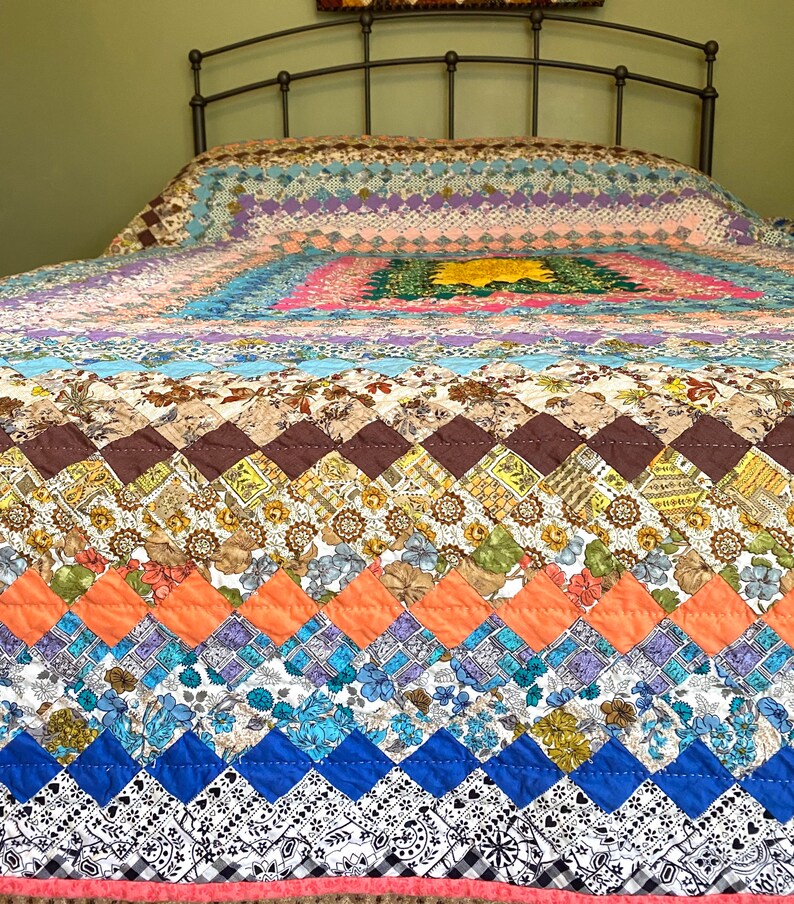 Hand Quilted Vintage Postage Stamp Quilt 1940s and 1950s Etsy