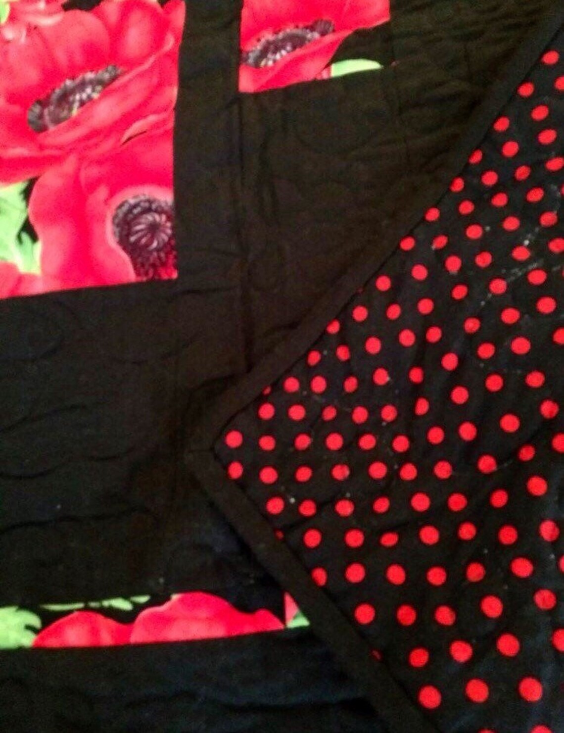 Red and Black Floral Quilt Quilted Bed Throw Lap Quilt Etsy