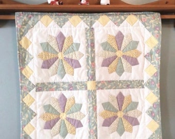 Dresden Plate Hand Quilted Wall Hanging, Pastel Fabrics, Handmade Wall Decor, Quilted Table Topper, 31” x 31”