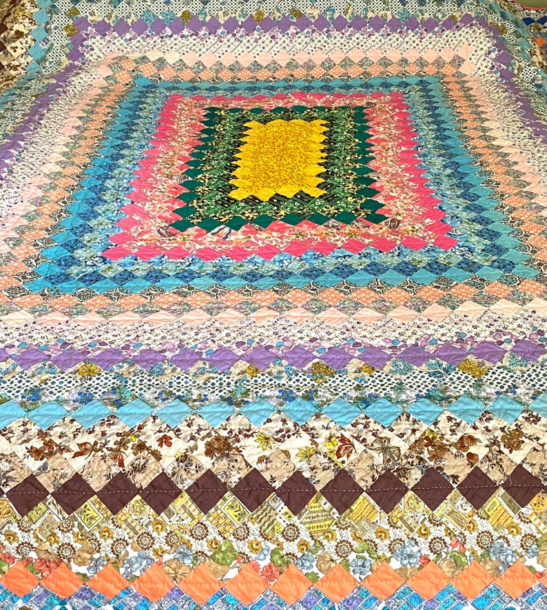 Hand Quilted Vintage Postage Stamp Quilt 1940s and 1950s Etsy