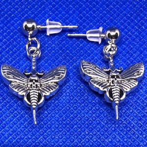 Death Moth Sword Silver Stud Earrings
