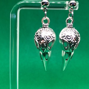 Bird Skull Earrings Silver Studs with Engraved Detail