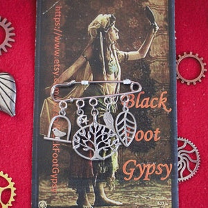 Kilt Pin Tree of Life, Bird Swing, leaf and wing Charms