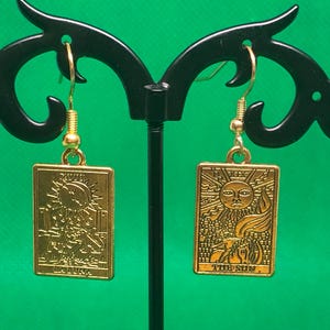 Gold Tarot Card &#39;The Sun&#39; and &#39;The Moon&#39; Hook Style Earrings