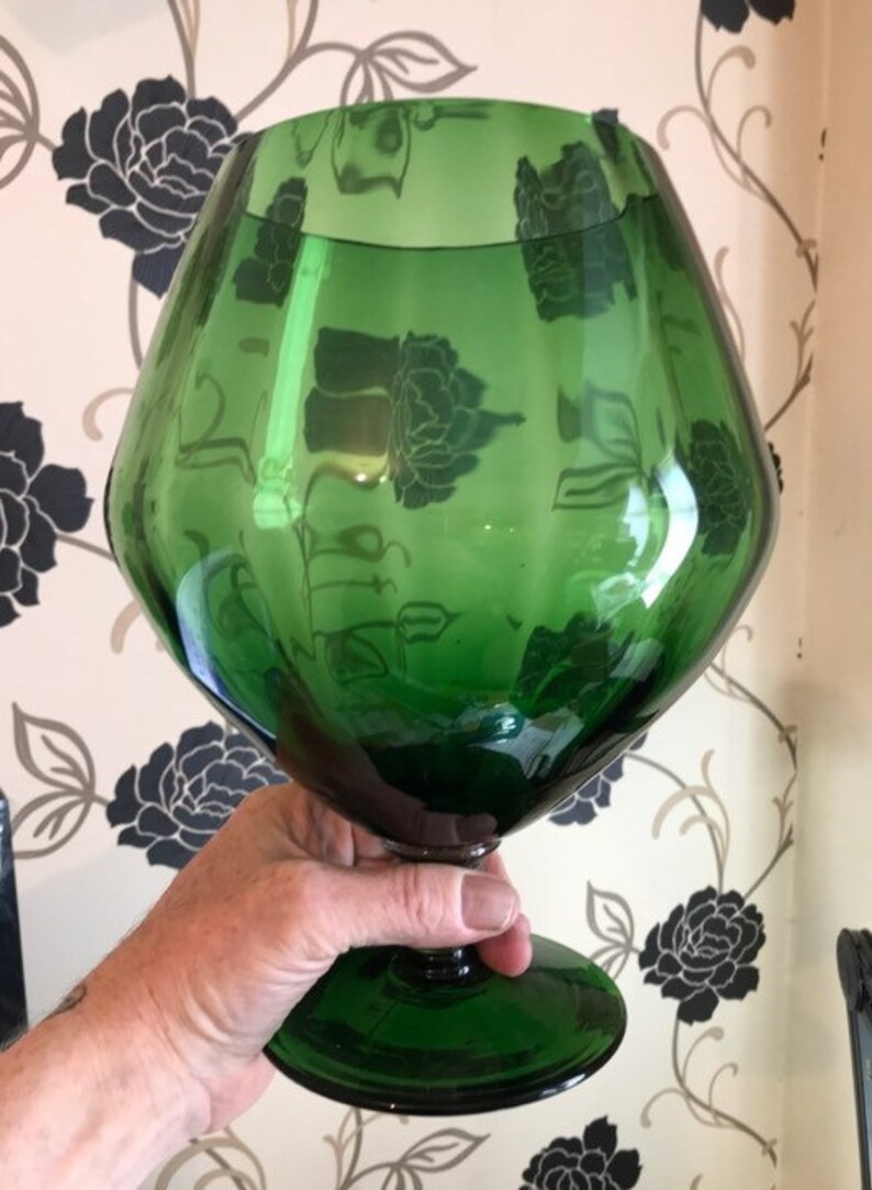 Large Oversize Green Brandy Wine Snifter Glass Vase Glass Art Etsy