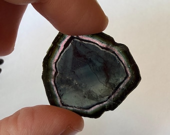 Gorgeous liddicoatite tourmaline slice from Madagascar classic patterns!