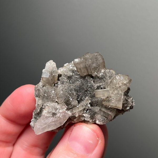 Neat silvery barite on sulfide matrix from Bou Nahas mine, Morocco!