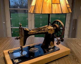 Stained Glass Lamp Made of an Old Singer Sewing Machine 