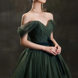 Glitter Green Tulle Prom Dress,Cottagecore Prom Dress Fairy,Evening Dress,Princess Dress Women Fairy Gown Dress,Wedding Dress,Bridal Dress