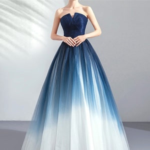 Starry Sky Blue Gradient White Prom Dress Elegant Tube Top - Etsy