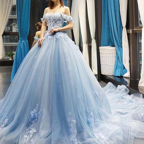 Light Blue Fairy Tulle Prom Dress Women Fairy Dressflower Etsy