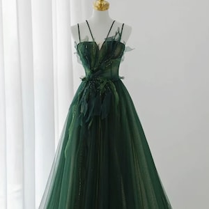Emerald Green Beads Prom Dress Ball Gown,Forest Style Tulle Dress Prom Dresses,Quinceanera Dress,Wedding Dress,Princess Evening Party Dress