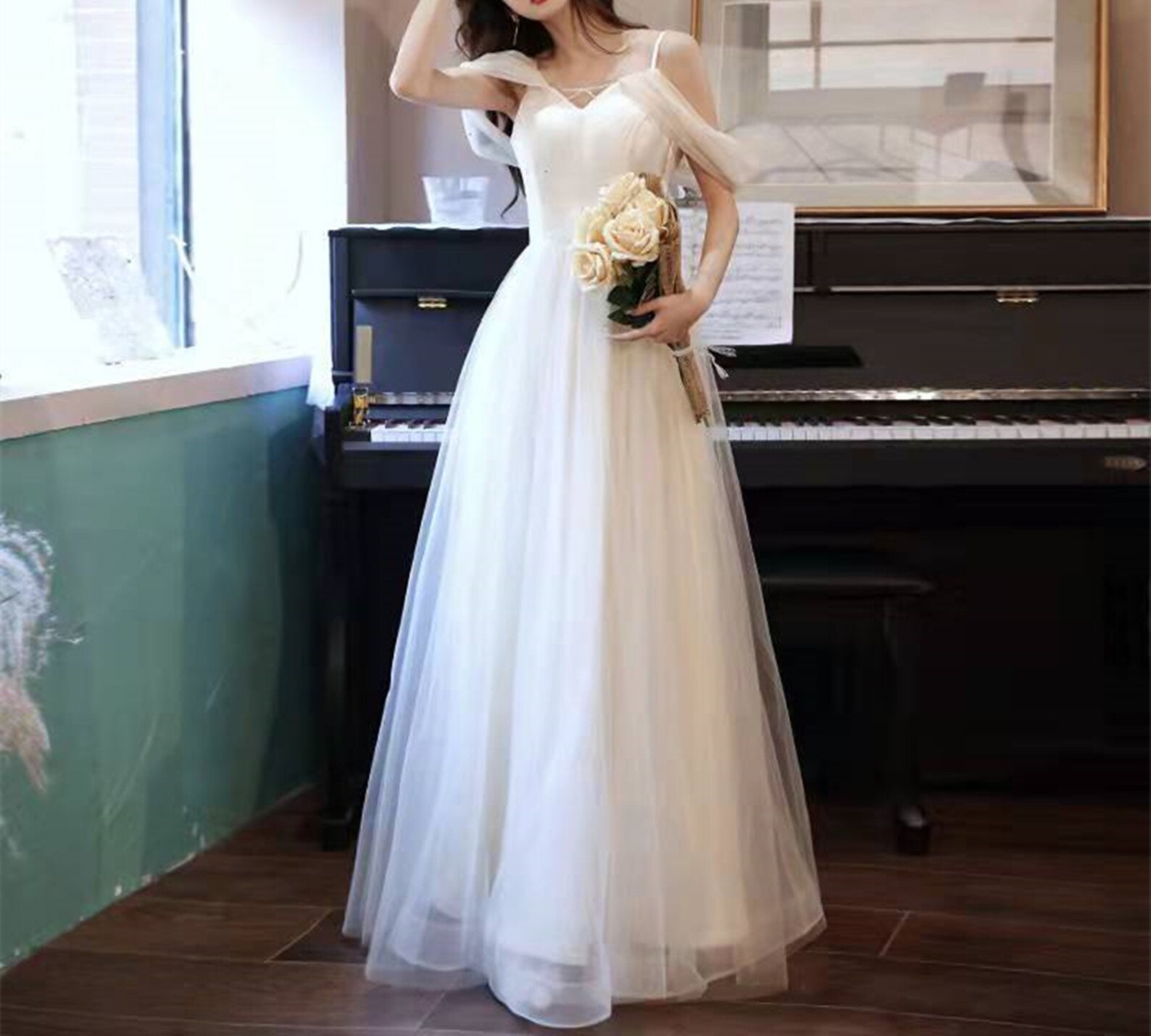 Black Tulle Prom Dressglitter off Shoulder Slip Prom Etsy