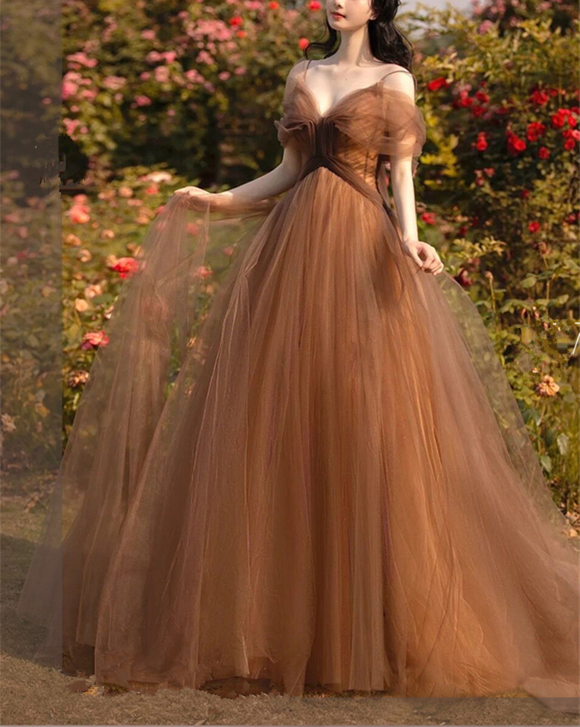 Brown Tulle Prom Dresselegant Fairy Prom Dressbow Tulle Slip Etsy UK