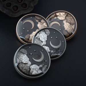 6PCS Metal Oil Anti-friction Moon& Star Buttons, Vintage Gold Sewing Shank Buttons, Silver Craft Buttons, 18mm/23mm buttons