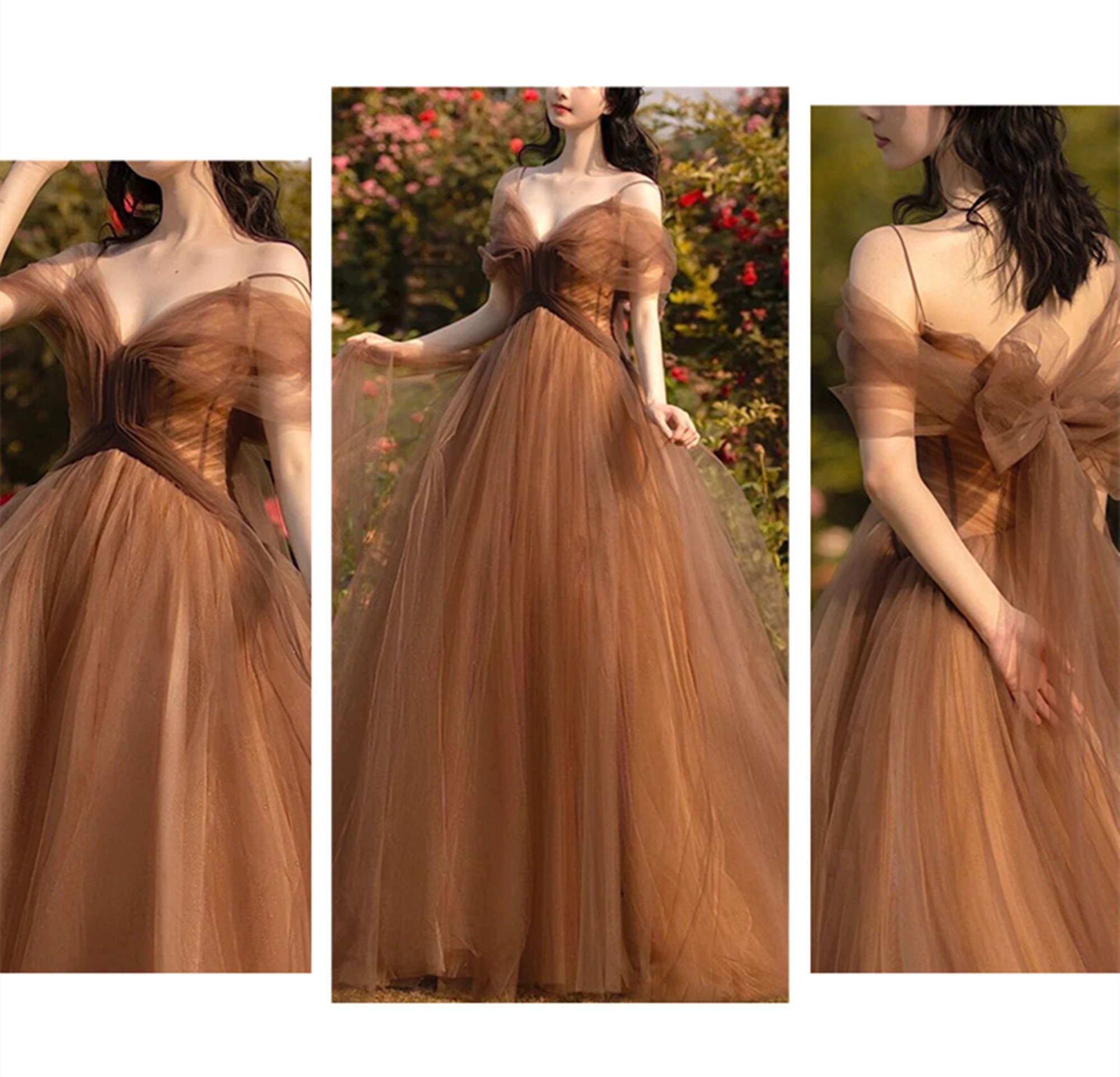 Brown Tulle Prom Dresselegant Fairy Prom Dressbow Tulle Slip Etsy