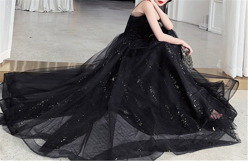 Black Glitter Tulle Prom Dress Black Slip Evening Prom Dress - Etsy