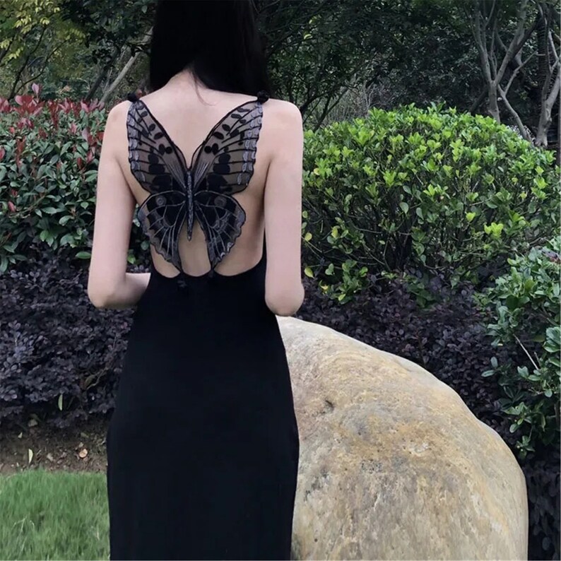 Knitted Butterfly Back Dress,Prom Dress,Cottagecore Dress,Women Braces Skirt With Embroidery Butterfly At Back,For Casual/Formal Party Dress 