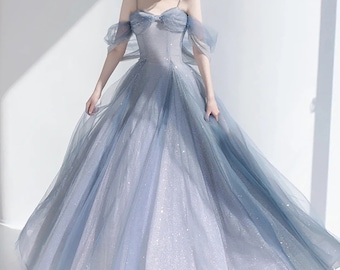 Glitter Blue Gray Tulle Slip Prom Dresscottagecore Prom Etsy