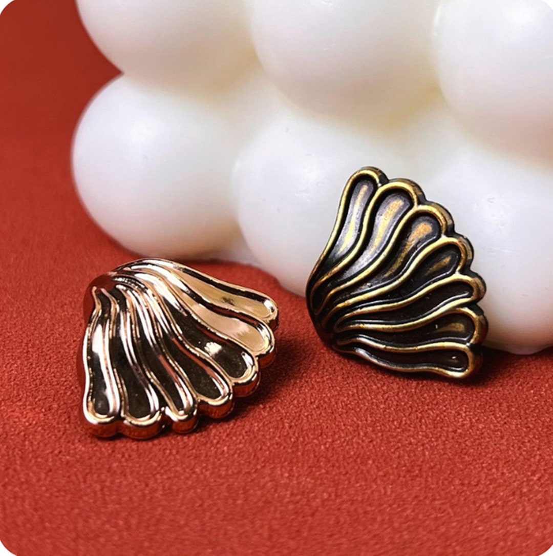 6pcs/bag 23mm Vintage Fanshaped Shell Buttongold Etsy