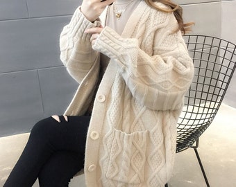 chunky knit cardigan sweater