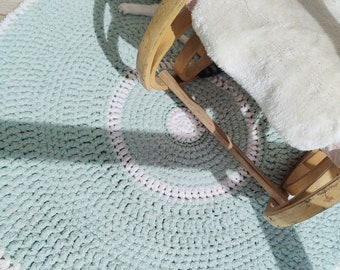 Tapis rond tout doux fait main au crochet 135 cm