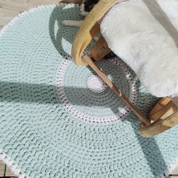 Tapis rond tout doux fait main au crochet 135 cm