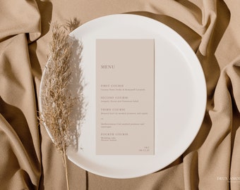 Plantilla de menú de boda minimalista, menú de boda, plantilla de menú de boda, menú de boda imprimible editable, menú de cena de recepción - Ingrid