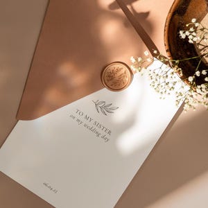 A ma soeur le jour de mon mariage, carte personnalisée, cartes le jour, A ma soeur, shower de bébé, carte avec enveloppe et cachet de cire