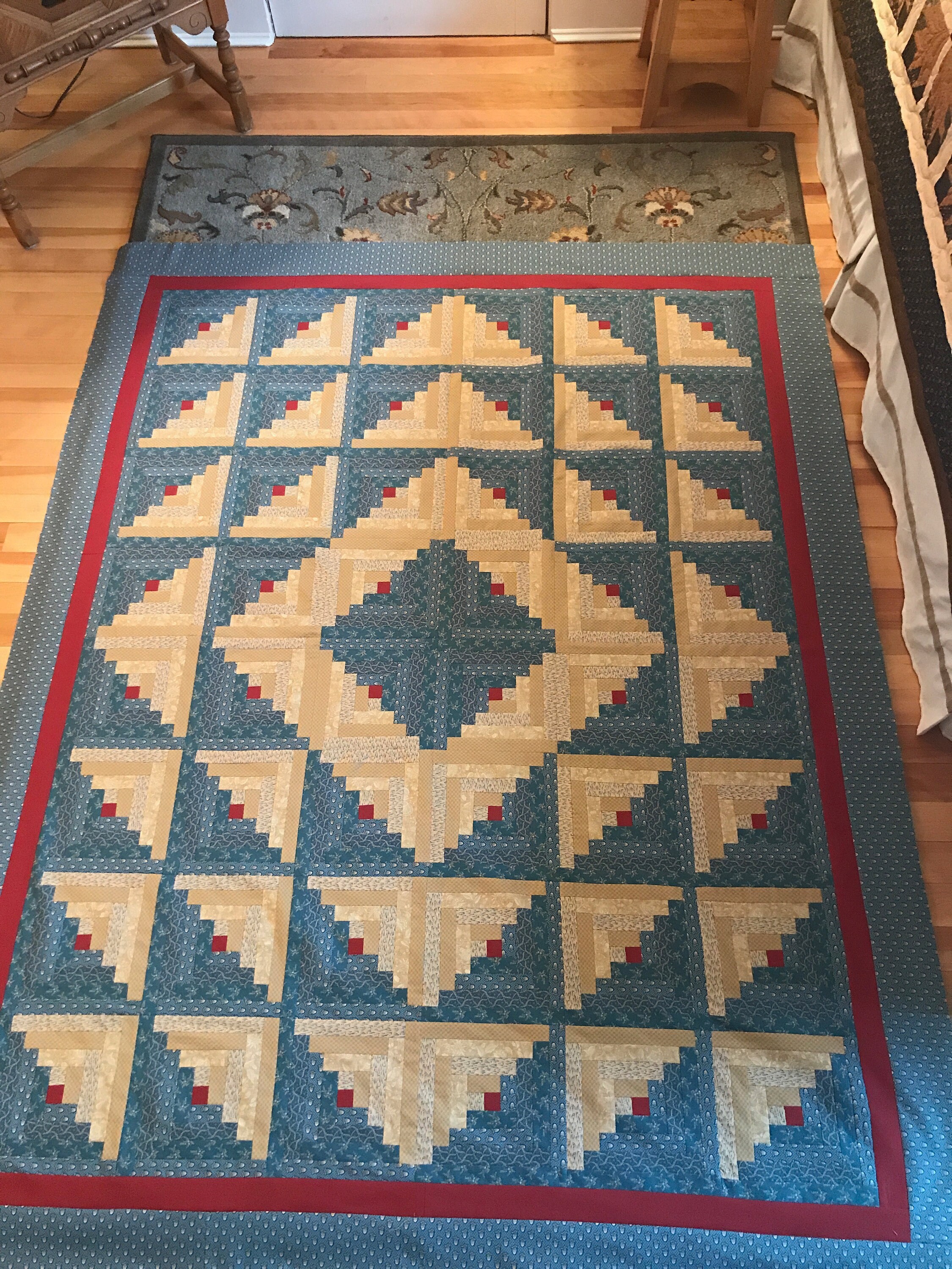 Blue and Cream Log Cabin Lap Quilt Etsy