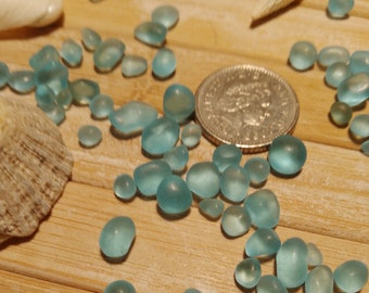50 small pieces aqua blue sea beach glass undrilled beads jewellery arts and  crafts (3-6mm)