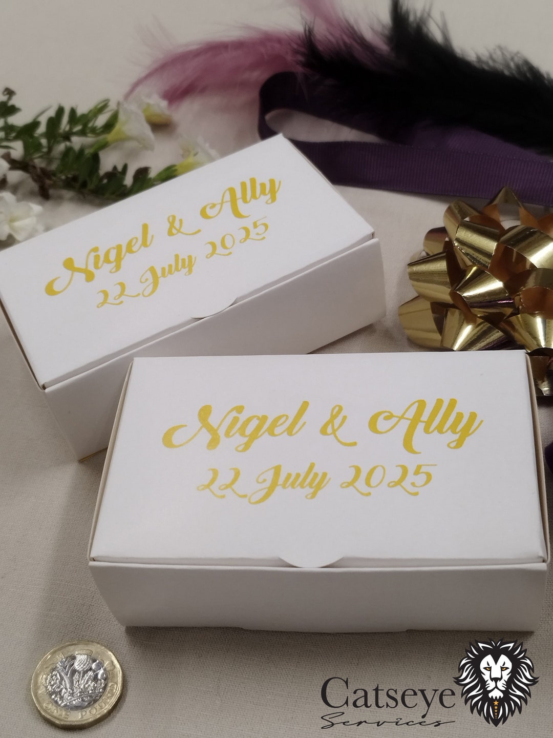 PERSONALISED X 30 Wedding Favour Cake Boxes GRAND Size 105x65x35mm