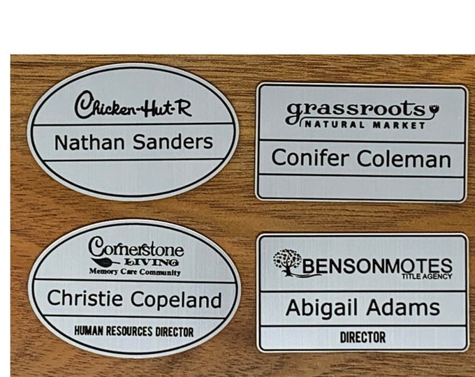 Name Tags with Logo (Silver/Brushed Aluminum Finish)