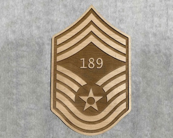 Wood Chief Master Sergeant Air Force Promotion Gift, USAF CMSgt Promotion Stripes Engraved with Line Number