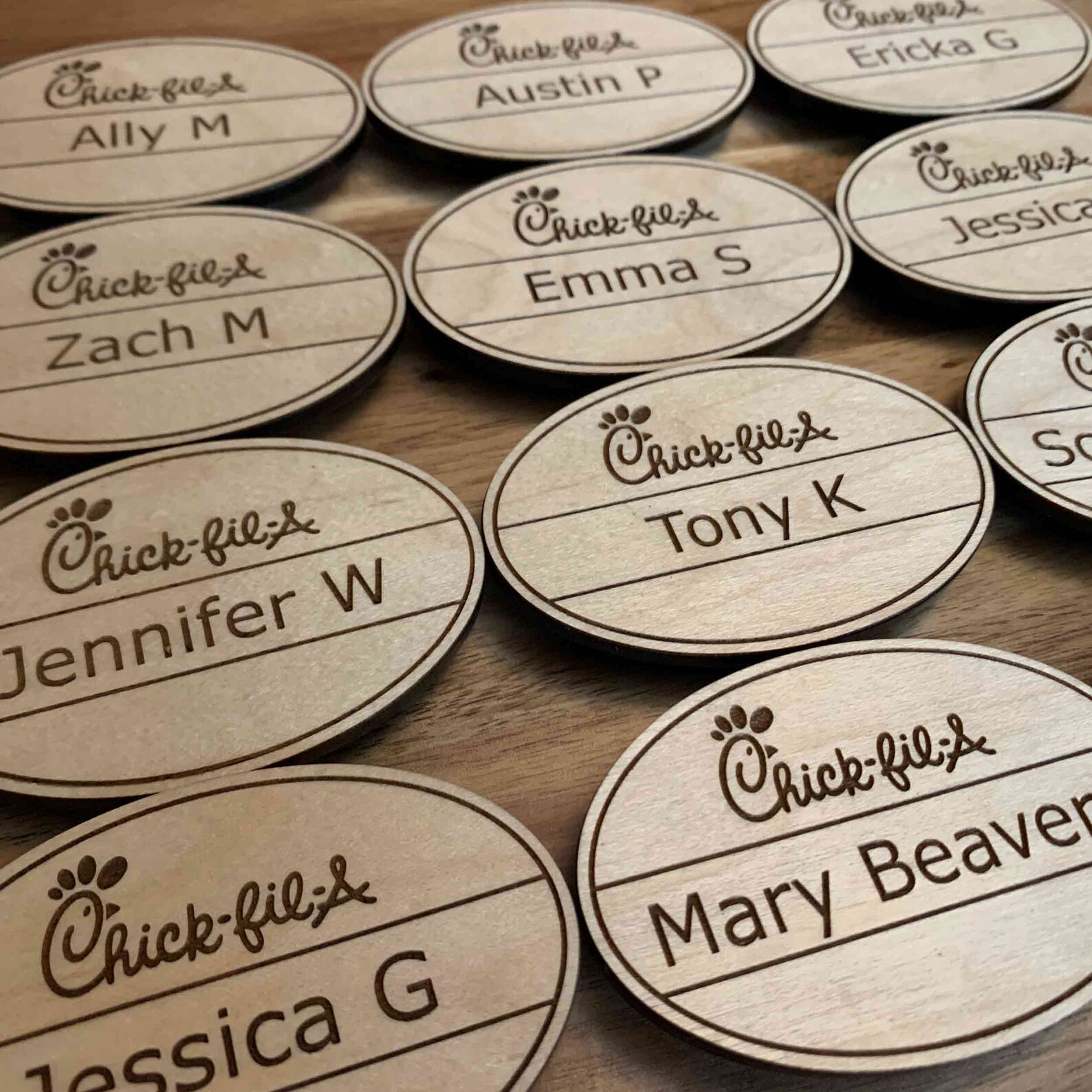 Wood Chick Fil A Name Tags Oval Laser engraved On Your Etsy
