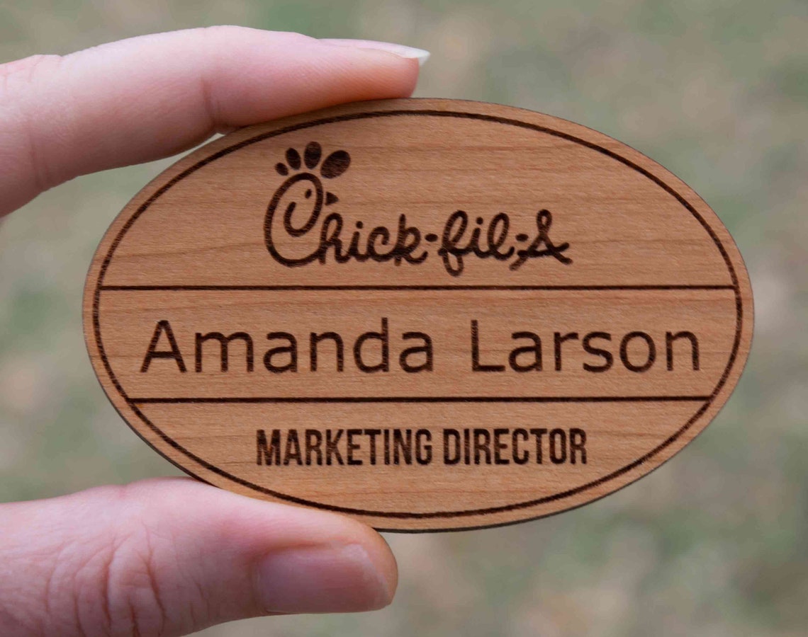 Wood Chick Fil A Name Tags Oval Laser engraved On Your Etsy