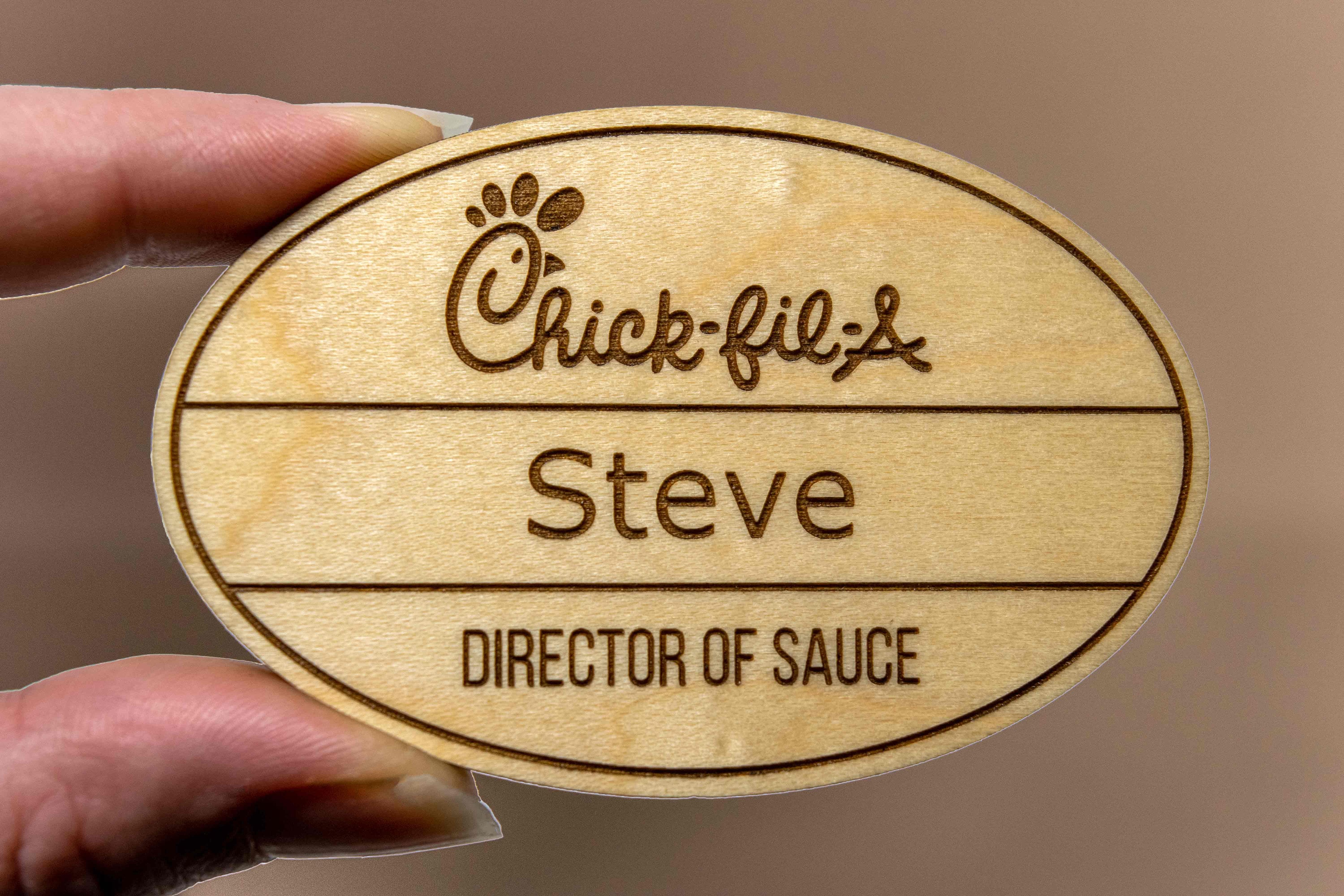 Wood Chick Fil A Name Tags Oval Laser engraved On Your Etsy