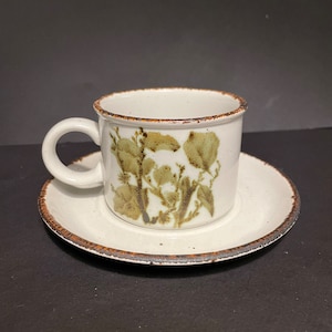 Set of 5 Midwinter Stonehenge Teacups with saucers, from the series Greenleaves, designed in 1970s be Eve midwinter