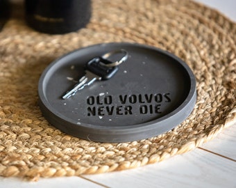 Concrete Black Tray, Old Volvos Never Die, Volvo Trinket key, Concrete Decorative plate, Concrete Mold with slogan, Car Key, Minimal Ashtray