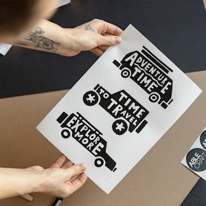 Bumper car stickers, Travel stickers Set A4, vinyl decal, Adventure Time, Explore More, laptop decal, Camper sticker, Van Life, Bumper decal