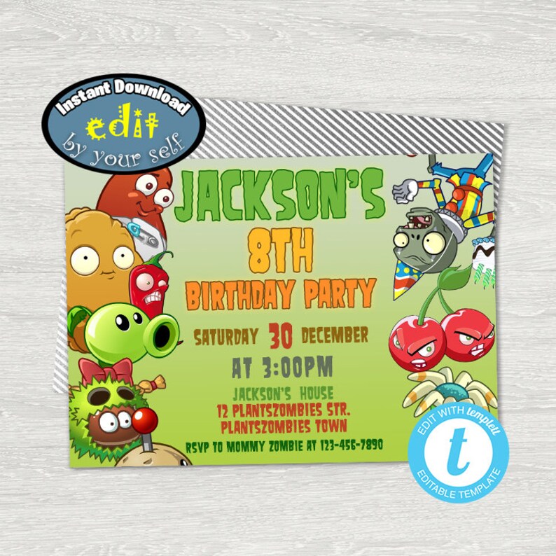Plants Vs Zombies Party Supplies Plants Vs Zombies Etsy