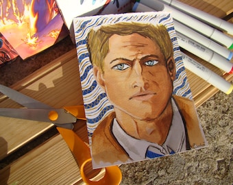 Acrylic+Watercolor Painting A5 Original Angel Castiel Misha Collins Interior Design for Fan of Supernatural