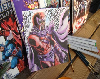 Erik Lehnsherr Magneto Watercolor Painting A5 Original Comic Book Interior Design for Fan of Marvel or the MCU