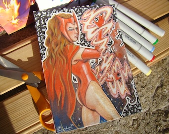 Wanda Maximoff Scarlet Witch Watercolor Painting A5 Original Comic Book Interior Design for Fan of Marvel or the MCU