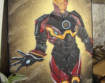 Iron Man Acrylic Matte & Gold Painting on Canvas Original Comic Book Interior Design for Fan of Marvel or the MCU Tony Stark Mysterium Armor