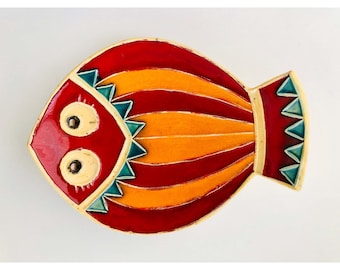 A set of 5 plates fish shaped dishes colourfully painted Ocean, beach bar, summer theme gift idea