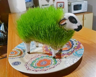 Ceramic Sheep Planter grow your own pet with different seeds, Great gift idea Handmade animal, Bonsai pot flowers black and white bestseller