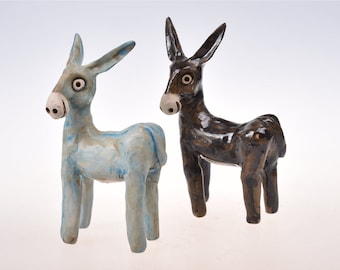 Donkeys Collectors Item gift decoration | Little asses for a fun gift, different - blue, shiny black, saddle, cute donkeys, ceramic handmade