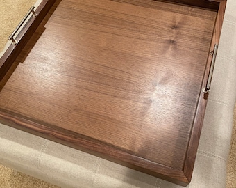 Large walnut ottoman serving tray